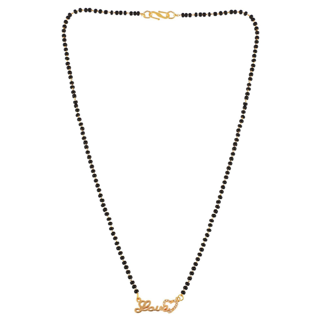 [Australia] - Efulgenz Mangalsutra Indian Black Beaded Gold Tone CZ Cubic Zirconia Love Heart Pendant Necklace Jewellery 