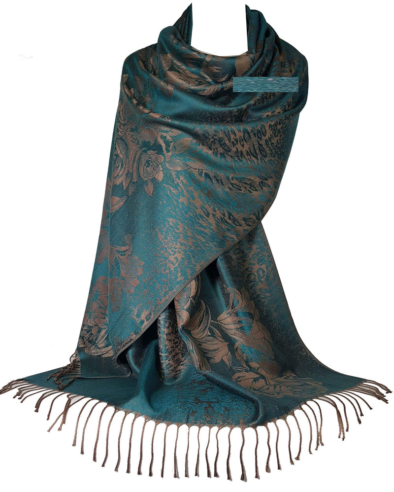 [Australia] - GFM Floral Pattern Pashmina Style Scarf Shawl (FRL3) 3030-tlkek-teal 