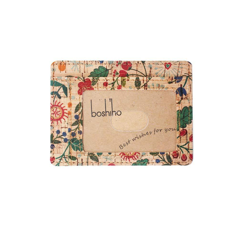 [Australia] - Boshiho Credit Card Holder, Ultra Slim Vegan Cork Card Case Women Wallet Holds 7 Cards and Bank Notes Cork Gift for Ladies (Flower-b) Flower-b 