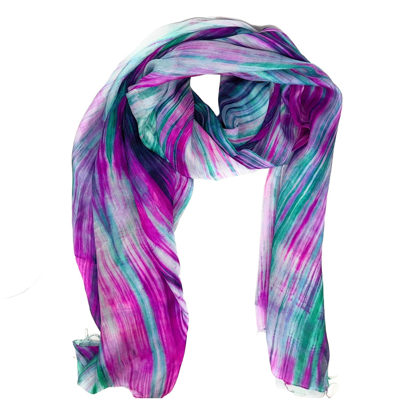 [Australia] - 100% Silk Scarf Hand Painted Green and Purple 