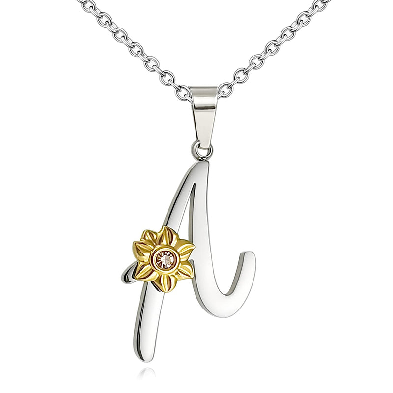 [Australia] - Shining Charm Sunflower Initial Necklace Stainless Steel A-Z 26 Letters Pendant Name Necklace Jewellery Gifts for Women Girls Christmas Birthday Chain 18"-20" 