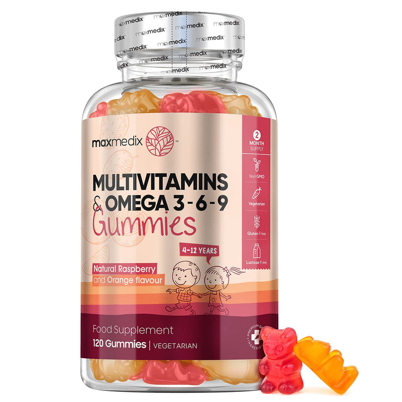 [Australia] - Multivitamins for Kids - 120 Chewable Gummies (2 Month Supply) - Child Vitamins with Zinc & Omega 3, 6 & 9 - Natural Raspberry & Orange Multivitamin Supplement - Non-GMO & Gluten Free Gummies 