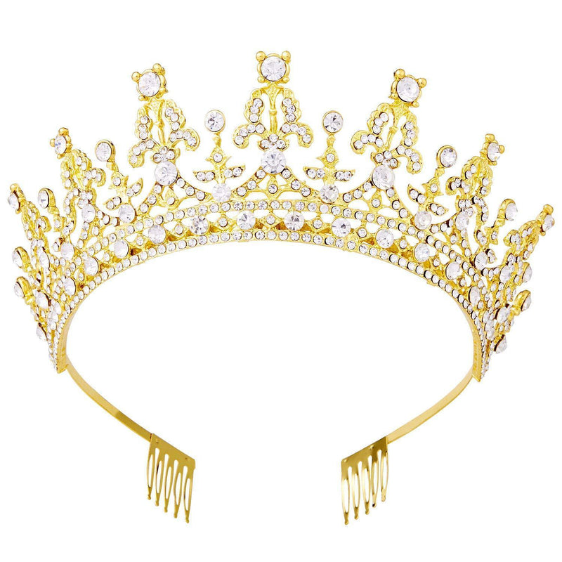 [Australia] - Vofler Tiaras and Crowns for Women Queen Gold Crystal Rhinestone Hair Jewelry Decor for Ladies Little Girls Bridal Bride Princess Birthday Wedding Pageant Prom Halloween Costume Party with Combs 