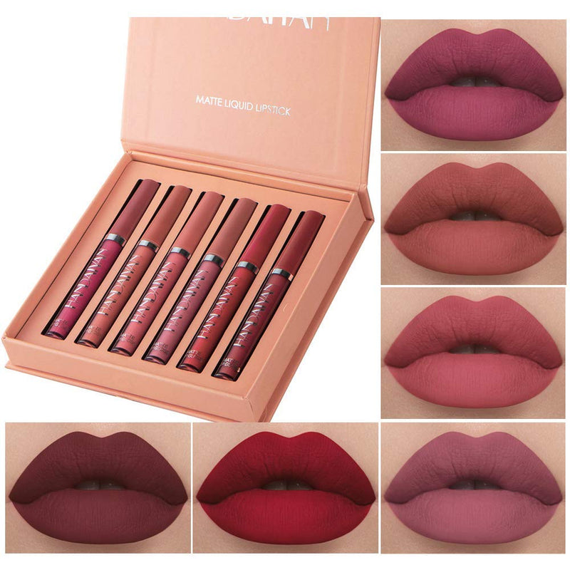 [Australia] - 6 Pcs Matte Liquid Lipstick Set Lip Gloss Clear Labiales Makeup Non-Stick Cup Not Fade Nude Waterproof Long Lasting Lip Sticks That Brings Out Natural Color Gift For Make Up Women 