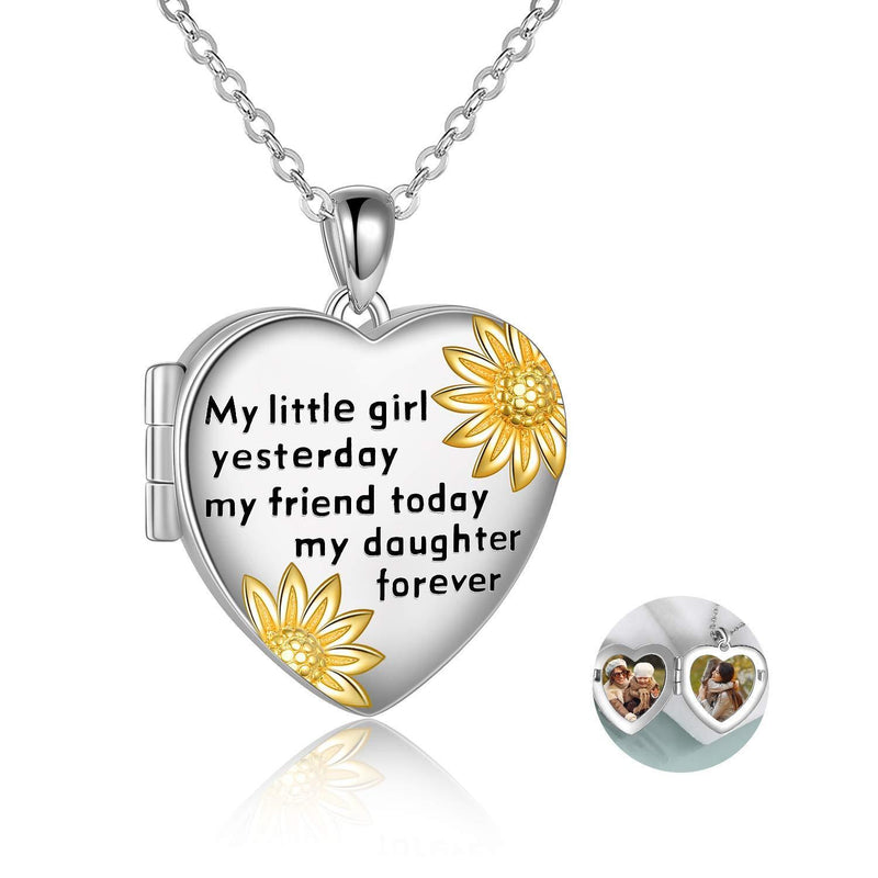 [Australia] - YFN Daughter Locket Necklace Birthday Jewellery Gifts from Mum Dad for Daughter Sterling Silver Sunflower Love Heart Locket Necklace that Holds Pictures for Women 
