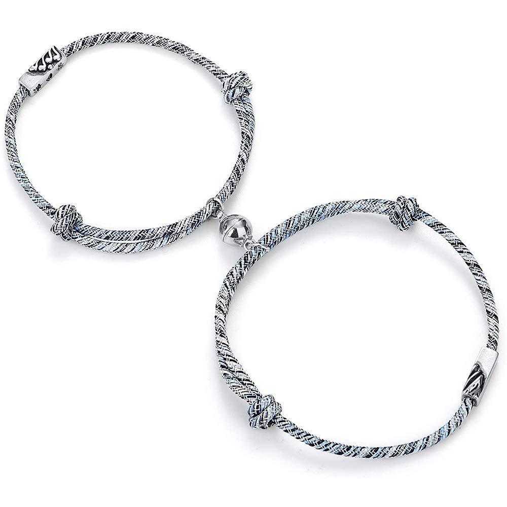 [Australia] - Finrezio 2Pcs Couple Magnetic Bracelet Rope Braided Distance Magnetic Jewelry Lover Kit Magnetic Bracelet 