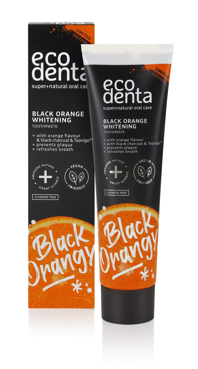 [Australia] - Ecodenta Activated Charcoal Teeth Whitening Toothpaste - Natural Black Orange Plaque Removal Fluoride Free Toothpaste 100ml 