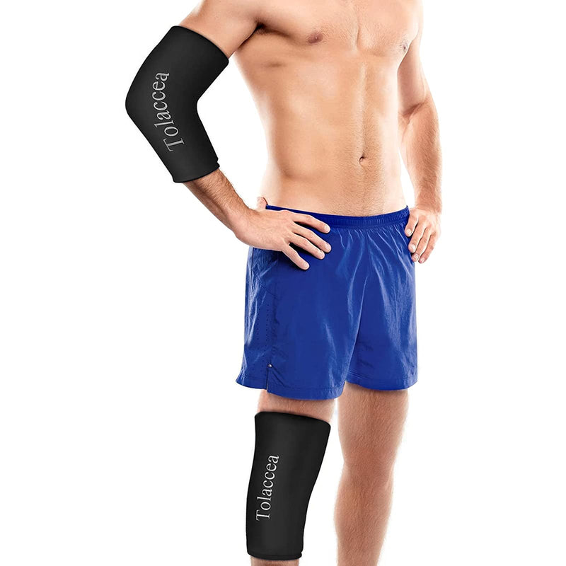 [Australia] - Tolaccea Hot & Cold Therapy Flexible Ice Packs Cold Therapy Compression Sleeve Reusable Gel Pack for Injury Cold Wrap for Knee Calf Elbow Black Medium(13''-16'') 