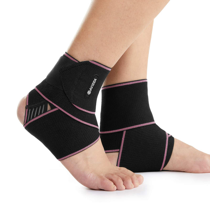 [Australia] - AVIDDA Ankle Support 2 Pack, Adjustable Ankle Brace for Sports, Elastic Compression Ankle Strap for Sprained Ankle, Achilles Tendon, Running Pink 