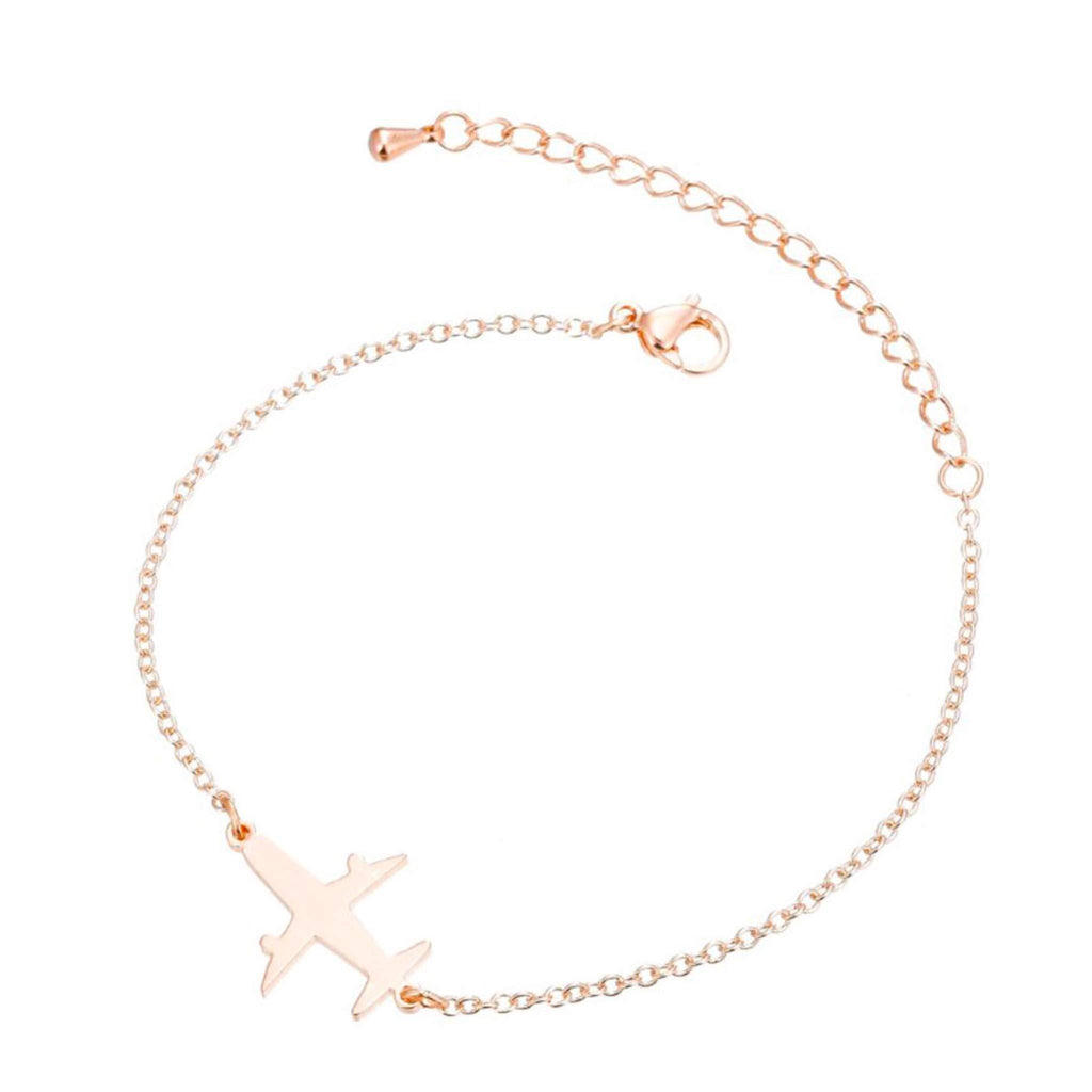 [Australia] - MiniJewelry Airplane Plane Stainless Steel Bracelets for Women Girls Adjustable Bracelets Rose Gold 