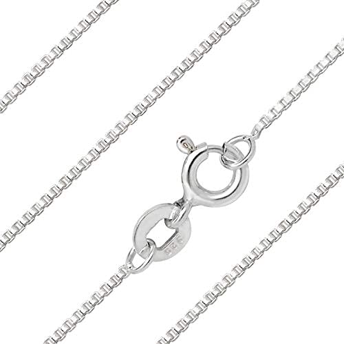 [Australia] - Aeon Real Sterling Silver 1mm Venice Box Chain in 16 Inches, 18 Inches and 20 Inches. 925 Silver Necklace 18.0 Inches 