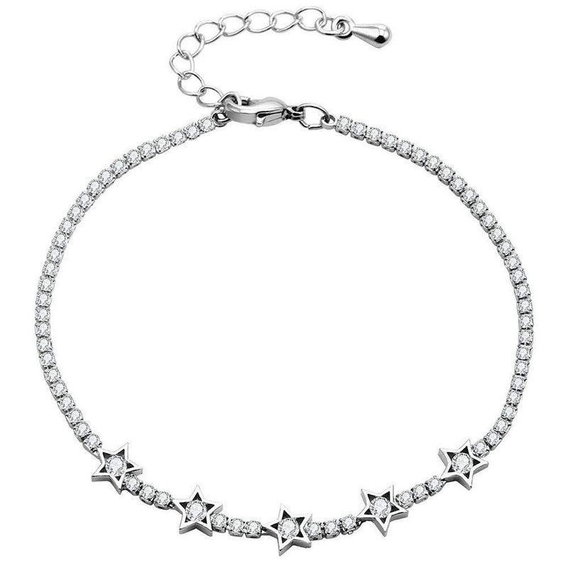 [Australia] - PengJin - Fashionable Silver Five Stars Charm Bracelet, A dizzying Array of zircons Link, Exquisite Copper Zirconium Chain, Elegant Accessories That Ladies Will Always Love 