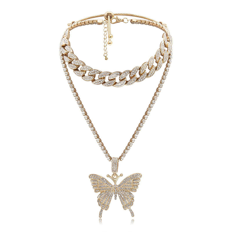 [Australia] - HMOOY Butterfly Cuban Link Necklace Women Hip Hop Choker Necklace Big Butterfly Pendant Necklace Tennis Chain Necklace Fashion Jewelry for Women Girl Gold 