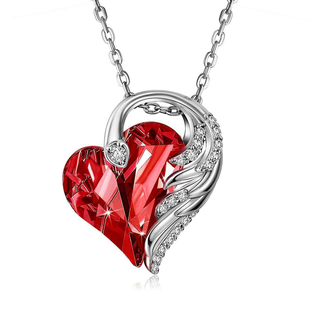 [Australia] - CRYSLOVE Love Heart Pendant Necklaces for Women White Gold Angel Wing Crystals Birthstone Jewelry Gifts for Party/Anniversary/Birthday Red Crystal - January Birthstone 