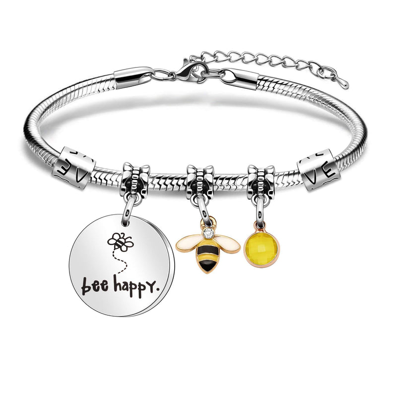 [Australia] - Women Girl's Bracelet Gifts," Bee Happy" Lovely Bracelet Jewellery for Family and Friends On Birthday Anniversary Thanksgiving Christmas 