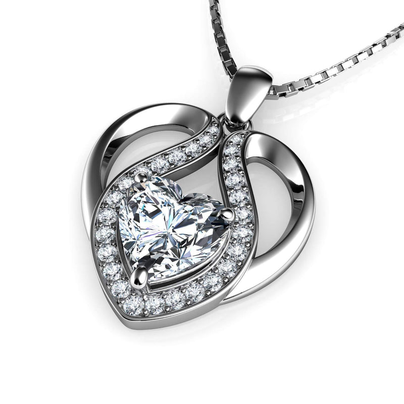 [Australia] - DEPHINI - Cute Necklace - 925 Sterling Silver - Heart Pendant with CZ Crystals - Fine Jewellery Woman Necklace - 18" Rhodium Plated Silver Chain - A Cubic Zirconia - Gifts for Women 