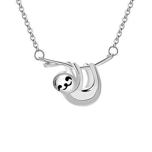 [Australia] - Sloth Necklace Sterling Silver “Slow Down Be Happy” Slider Sloths Stuffed Animal Pendant Jewelry Christmas Gifts for Women 