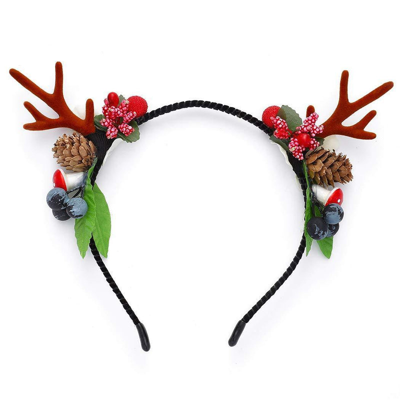 [Australia] - Unicra Christmas Headband Flower Antlers Headband Elk Deer Animal Horns Headwear Hair Piece Halloween Hair Accessories for Women and Girls 