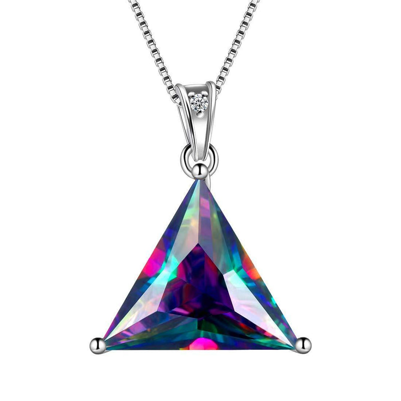 [Australia] - Aurora Tears Triangle Necklaces/Stud Earrings Mystic Rainbow Topaz 925 Sterling Sliver Geometric Minimalist Pendant/Earrins Jewelry for Men and Women Necklace 