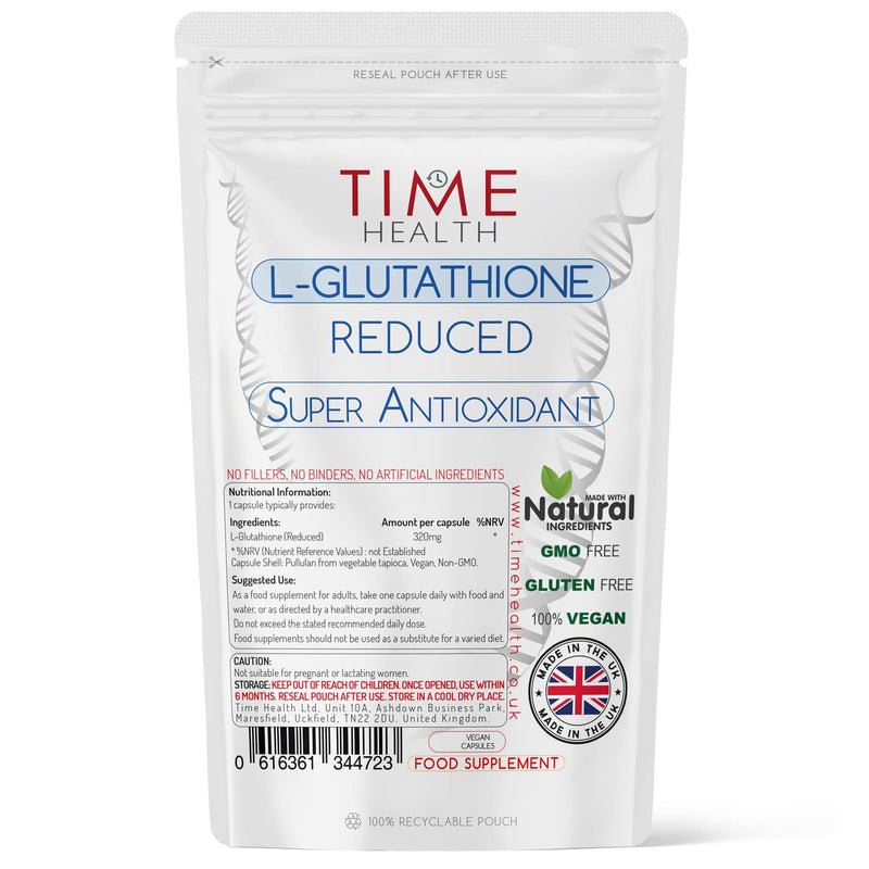 [Australia] - Glutathione Reduced - 320mg - UK Made - Zero Additives - Vegan - Pullulan (60 Capsule Pouch) 60 Count (Pack of 1) 