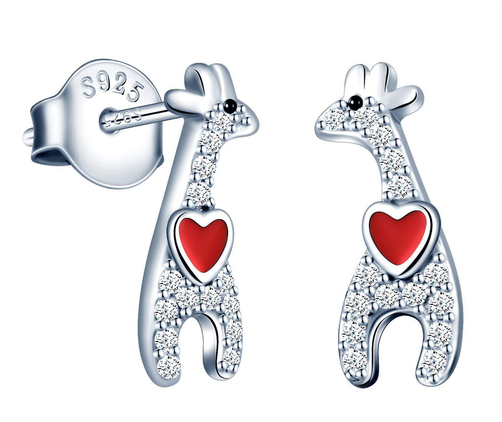 [Australia] - MicVivien Cute Giraffe Stud Earrings 925 Sterling Silver with Love Heart, Hypoallergenic Giraffe Cubic Zirconia Stud Earrings for Womens Girls 