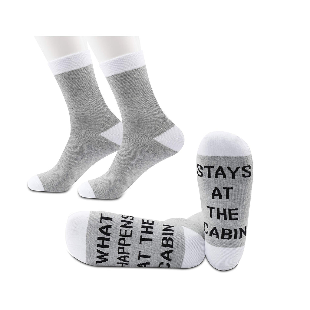 [Australia] - PYOUL 2 Pairs Camper Socks Outdoor Lover Gift Idea What Happens At The Cabin Stays At Cabin Socks Adventurer Gift 