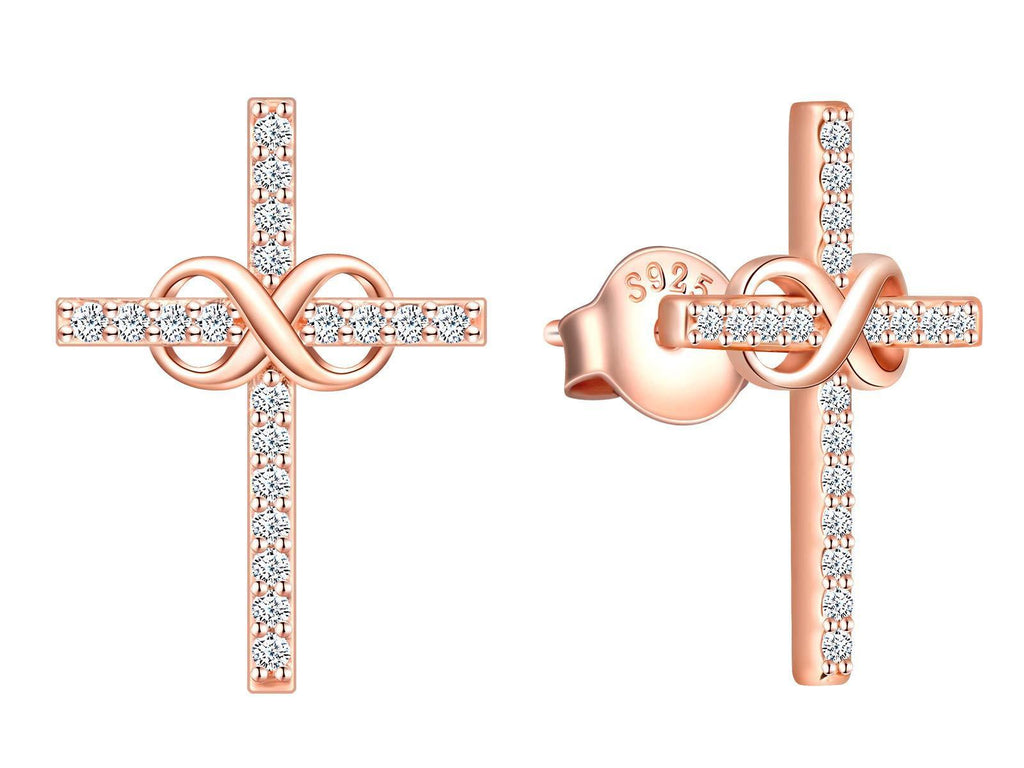 [Australia] - MicLee Woman's girl's Earrings Studs, 925 Sterling silver Cross earrings, cross infinity symbol earrings studs, Inlaid zircon Rose Gold 