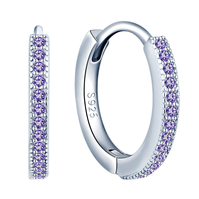 [Australia] - MicLee Woman's girl's Earrings studs, 925 Sterling silver Hoops earrings, mini simple diamond earrings buckle, Inlaid zircon Purple 