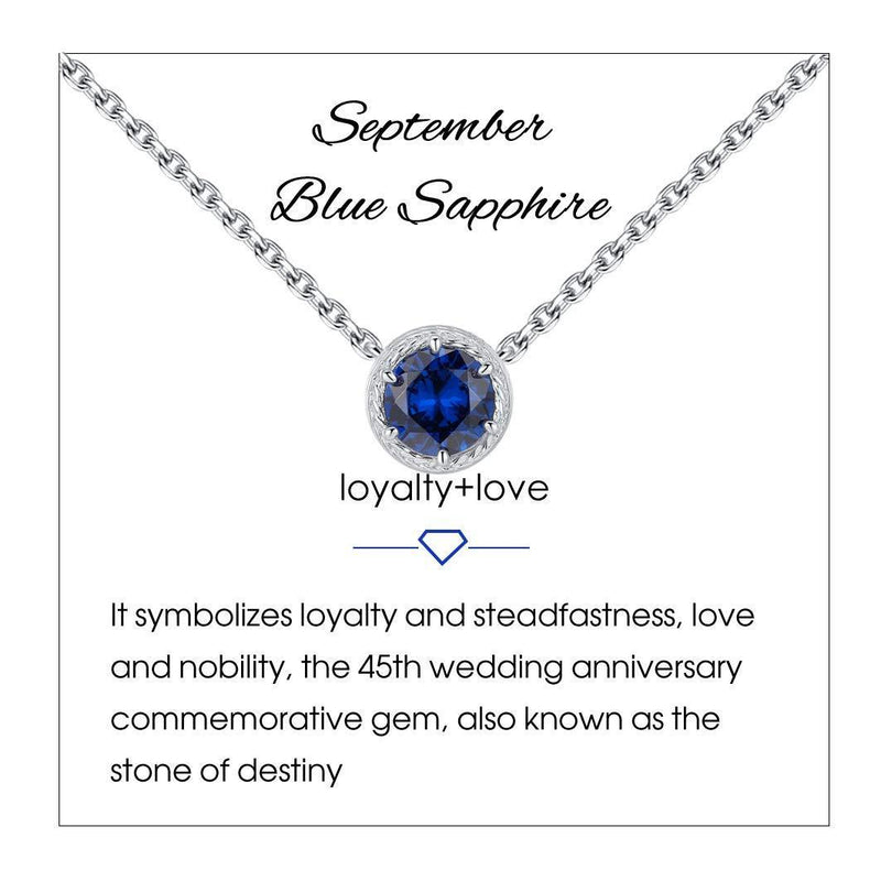 [Australia] - Qings Birthstone Necklace 925 Sterling Silver Solitaire Pendant Necklace Cubic Zirconia Necklace 12 Months Birthstones Gifts for Teens Girls Women Sept 