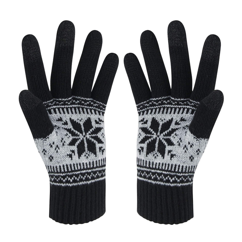 [Australia] - Winter Touch Screen Gloves Snow Flower Printing Keep Warm for Women and Men A1-men Black 