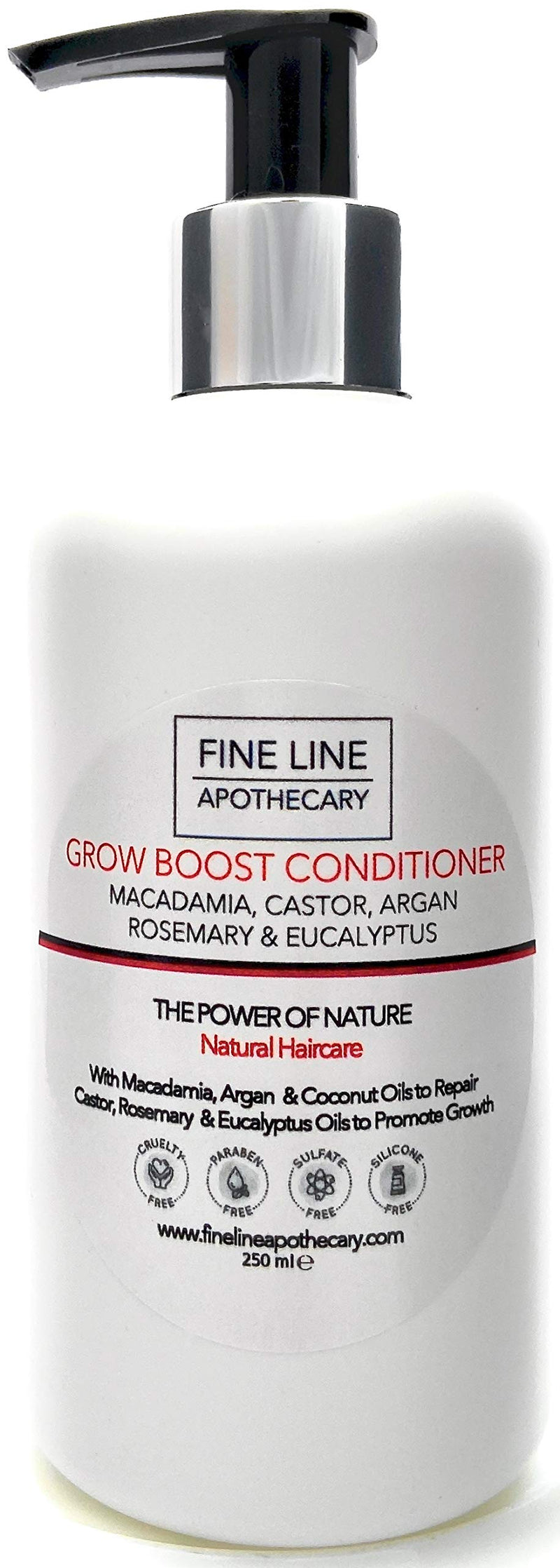 [Australia] - Natural GROWTH BOOST CONDITIONER - CASTOR, ARGAN, MACADAMIA & COCONUT with ROSEMARY & EUCALYPTUS - 250ml by Fine Line Apothecary. No Parabens, Silicones. No Build Up, Gentle, Concentrated. pH Balanced 