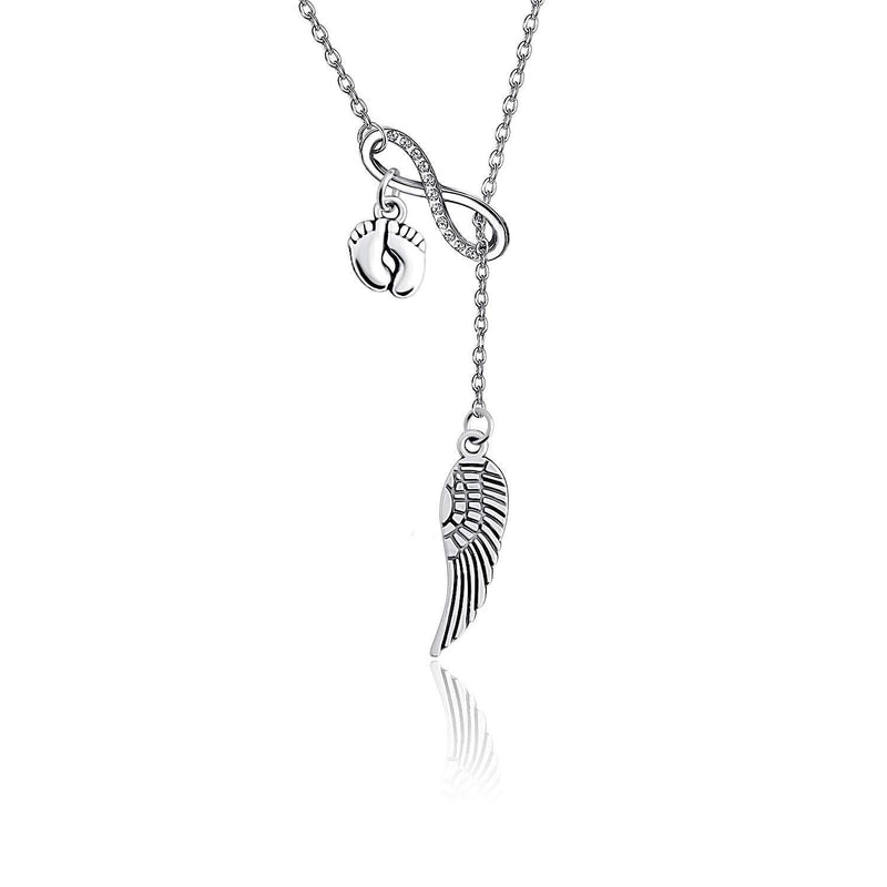 [Australia] - MYSOMY Miscarriage Necklace Infinity Angel Wings Lariat Necklace Pregnancy Loss Memorial Gifts You Fly with Angel Y necklace 