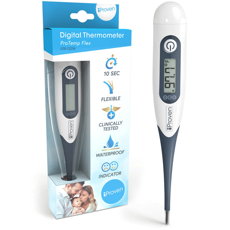 [Australia] - iProven Oral Thermometer, Measures in 10 Seconds with Flexible tip and Fever Alarm, Digital Medical Thermometer for Adults, Kids and Toddlers - DTR-1221A Grey 