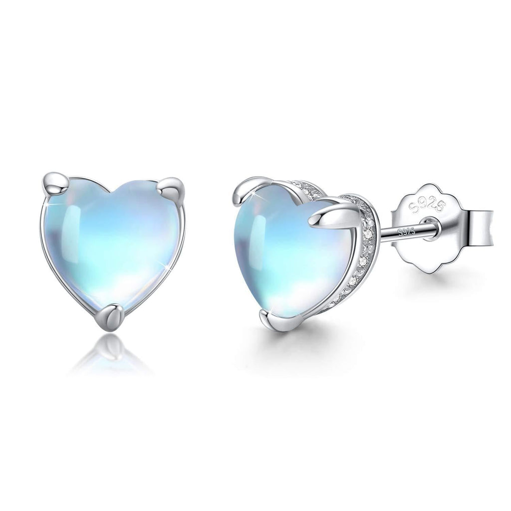 [Australia] - Moonstone Earrings Sterling Silver Heart Stud with Shiny Zircon Moonstone Cute Heart Moonstone Tiny Small Earrings Stud Jewelry Gift for Women Girl Teen Hypoallergenic 
