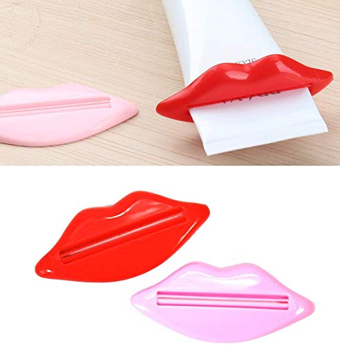 [Australia] - Toothpaste Squeezer, Set of 4 Daily Life Tube Dispenser Tools, Pink and Red Lip Shaped, Plastic Toothpaste Squeezer Cremes Cosmetic Gels Press Tool 