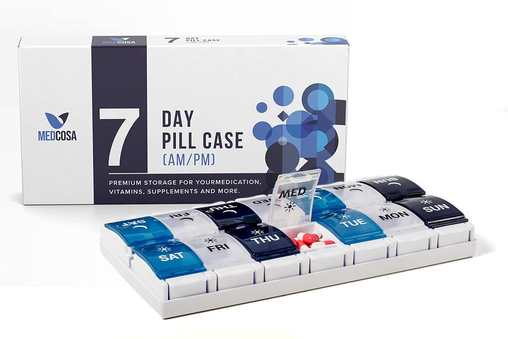 [Australia] - Medcosa 7 Days Pill Case | Goodbye Spilled Pills | AM & PM Medicine Organizer | 2 Times A Day Supplement Box with 14 Compartments 