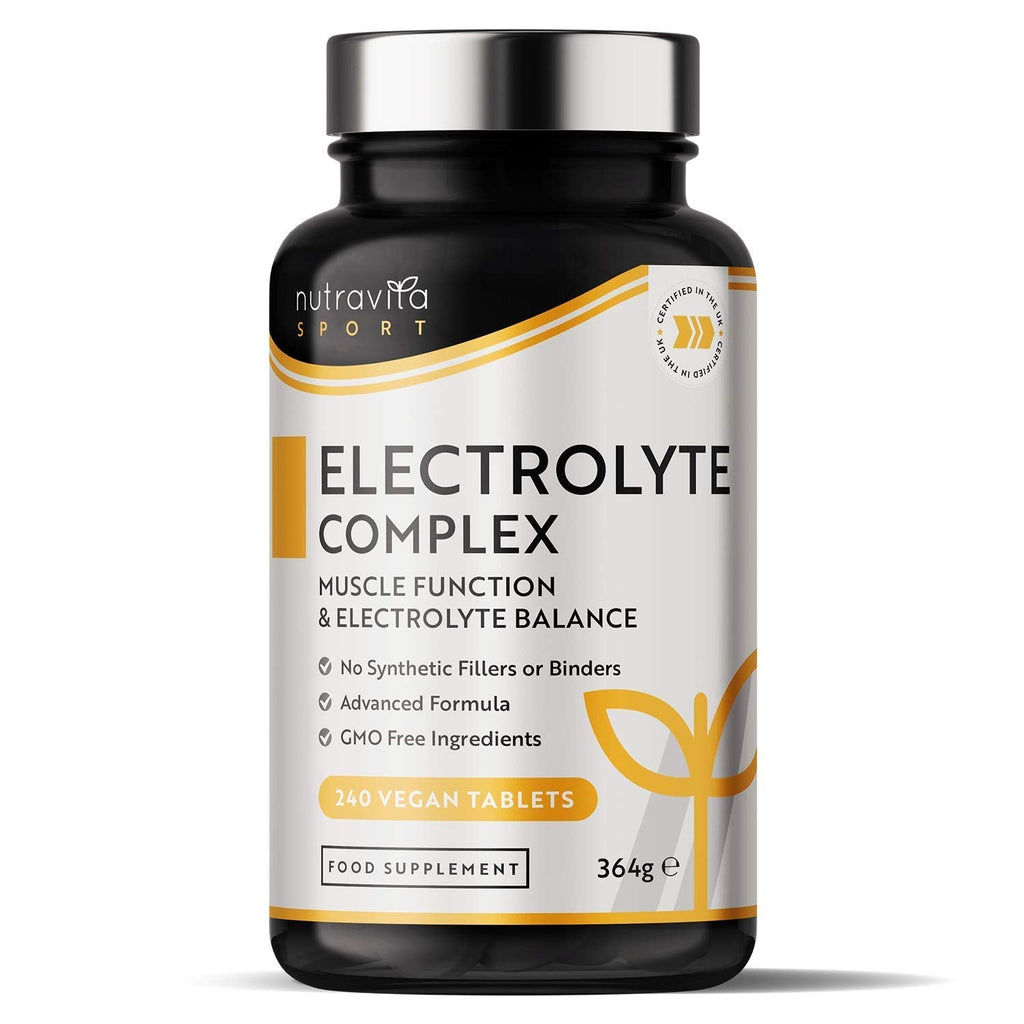 [Australia] - Electrolyte Complex - High Strength Tablets with Added Magnesium, Potassium & Calcium - Muscle Function and Electrolyte Balance - 240 Vegan Tablets - No Synthetic Binders - Made in The UK by Nutravita 