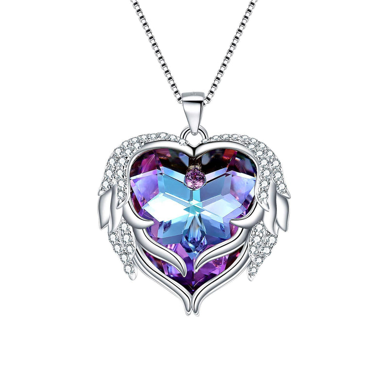 [Australia] - Ever Faith Angel Wings Heart Necklace for Women, Crystal Love Heart Pendant Necklace Mother's Day Jewelry Gifts for Mom Vitrial Light Purple 