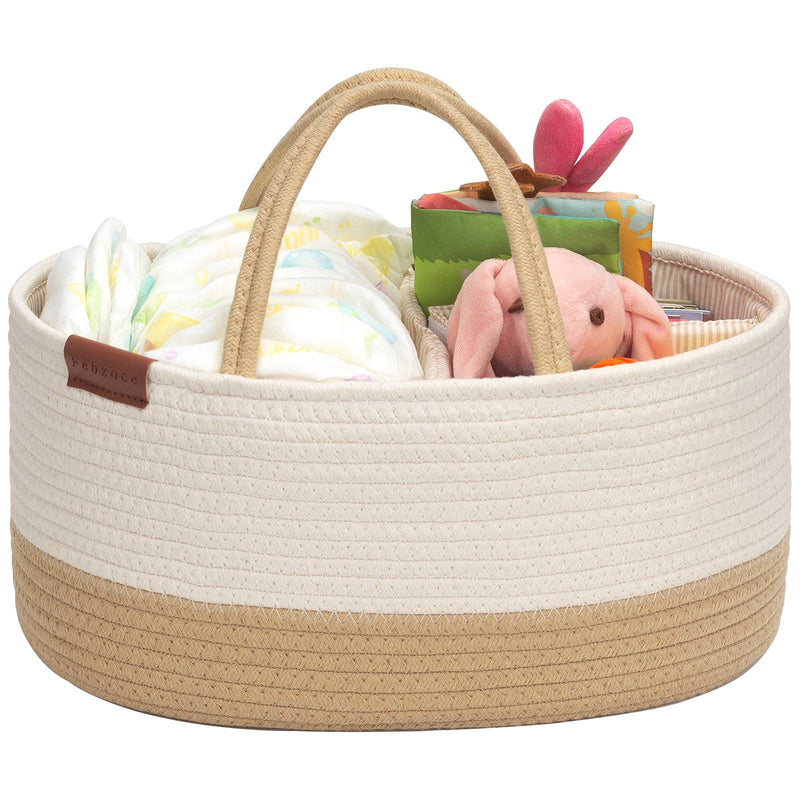 [Australia] - Baby Nappy Caddy Organiser, Diaper Changing Bag Cotton Rope Toy Storage Basket with Removable Inserts Portable Bin Newborn Shower Gift Basket (Khaki) Khaki 