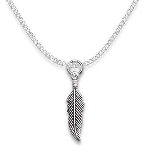 [Australia] - Heather Needham Sterling Silver Feather Necklace on 16" silver chain - Antique finish (darker colour) - Size: 20mm x 6mm Gift Boxed. 8043/16 