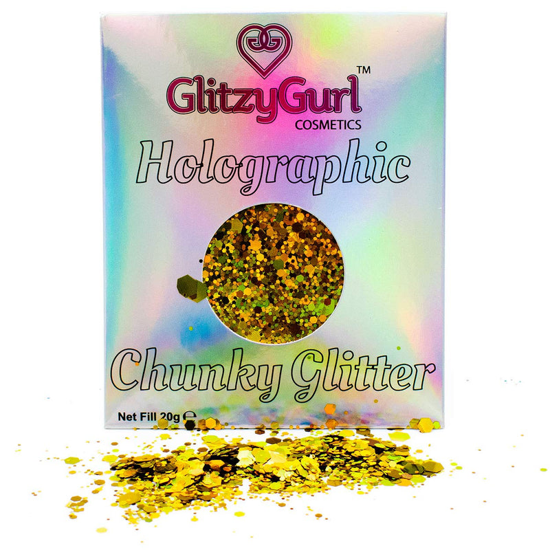 [Australia] - 20g Holographic Chunky Glitter GlitzyGurl Festival Glitter Cosmetic Face Body Hair Nails Golden Gurl 