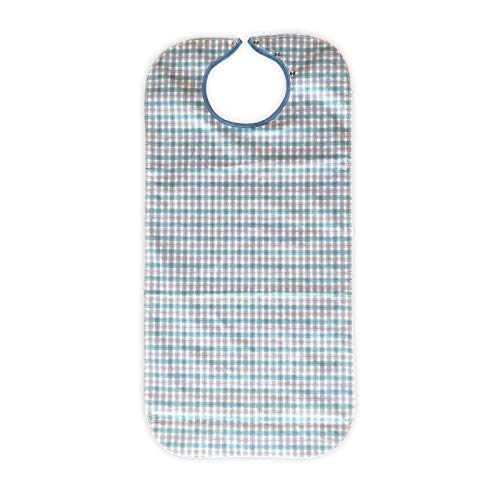 [Australia] - CarebyMail Healthcare Large Adult Washable Mealtime Bibs | Extra Long Fluid Resistant Dining Bib for Men & Women (White & Blue Check) White & Blue Check 