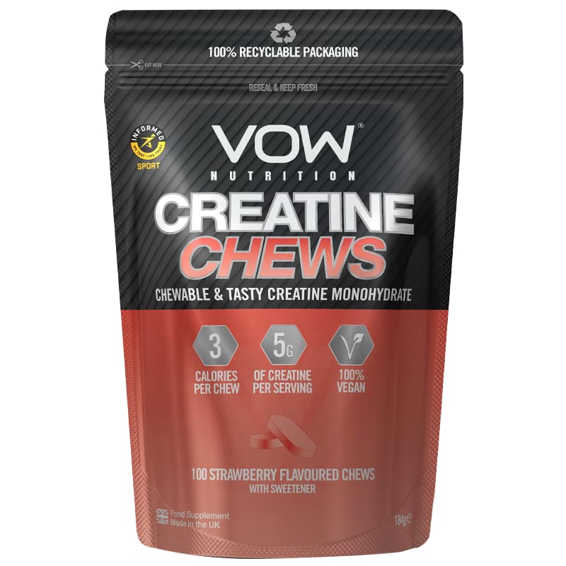 [Australia] - VOW Nutrition Creatine Chews,100 Strawberry Flavoured Chews, Creatine Monohydrate, Convenient & Tasty Chewable Creatine Informed Sports Approved (Strawberry) 