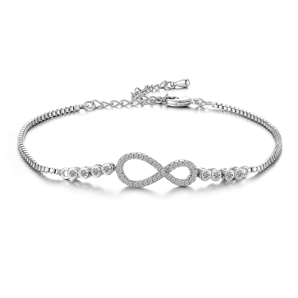 [Australia] - CRASLYMO Silver Bracelet for Women, Sterling Silver Infinity Bracelet Cubic Zirconia Charm Adjustable Bracelets, Silver Jewellery Birthday for Women Girls Men 