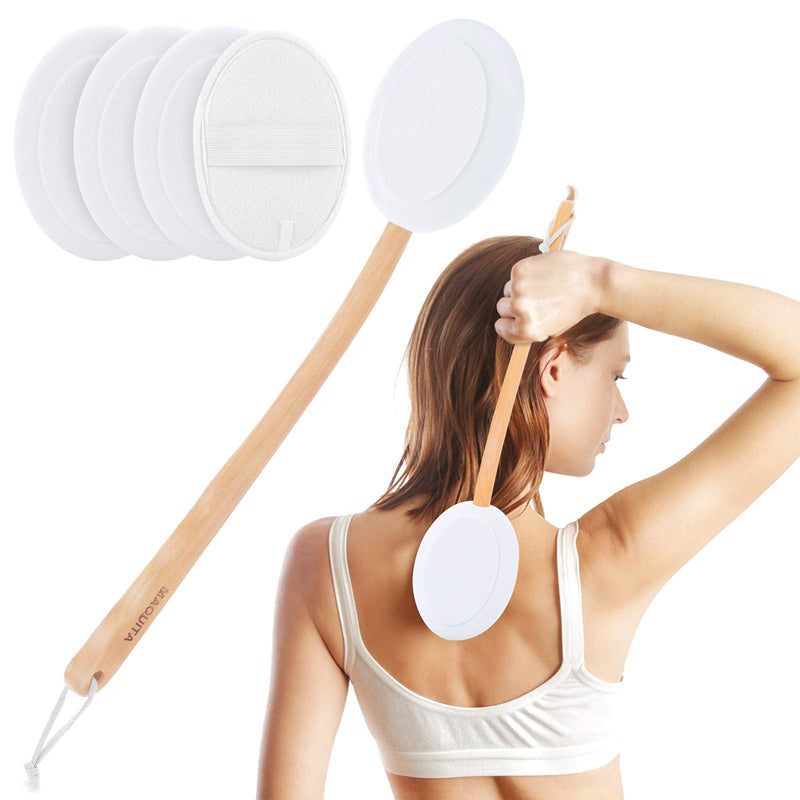[Australia] - MAQUITA Back Cream Applicator, 2 in 1 Body Brush, Long Range Handle with 3 Pads, Back Brush, Convenient for Self-Application, Portable Travel Back Scrubber 