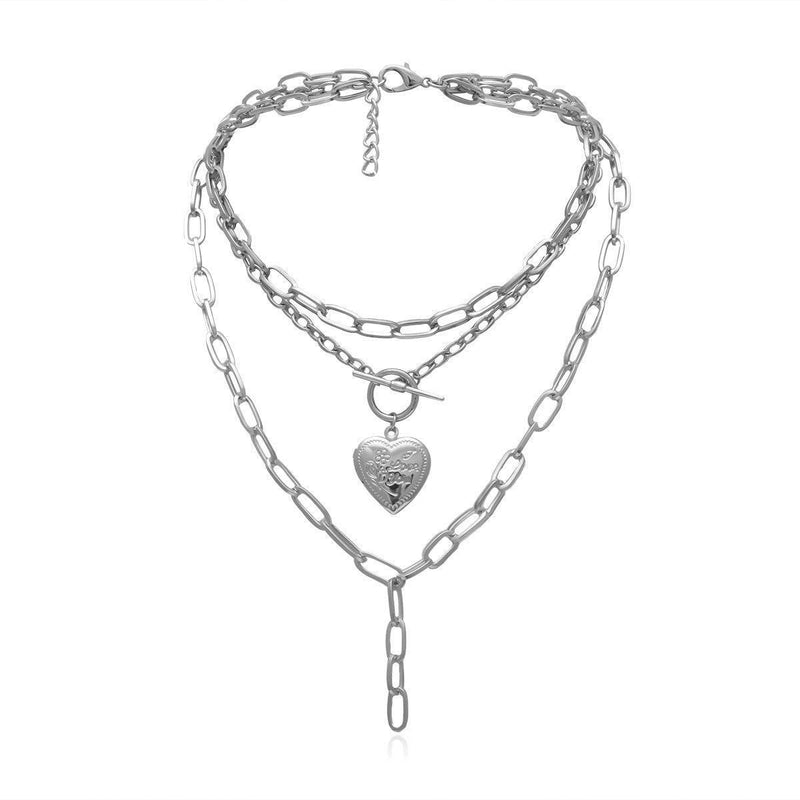 [Australia] - HMOOY Cool Punk Chunky Chain Statement Necklace Heart Shaped Photo Locket Pendant Layered Choker Necklace Jewellery for Women Girls Silver 