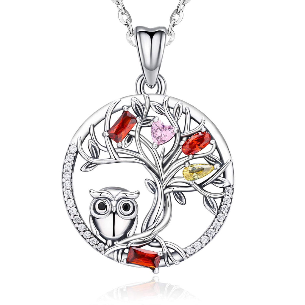 [Australia] - Sterling Silver Owl Tree of Life Necklace for Women, Sterling Silver Sister Necklace Pendant, Birthday Gift Birthstone Family Tree Pendant Jewelry,Friendship Pendant Tree of Life Charm 18" Chain Owl Necklace 