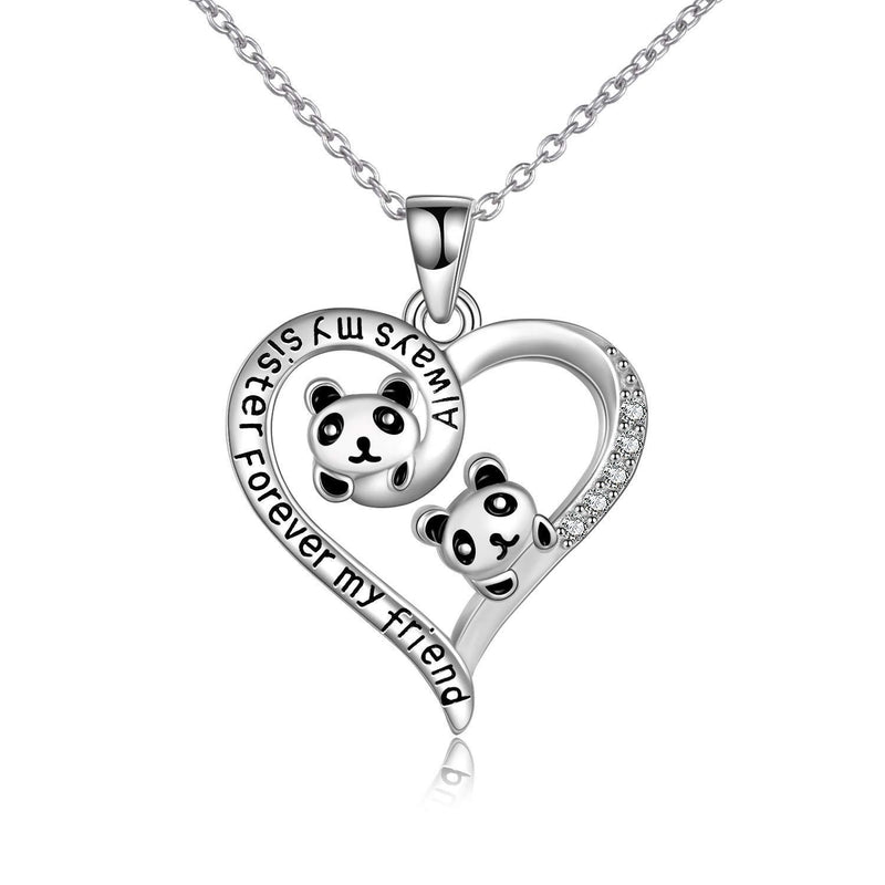 [Australia] - VENACOLY 925 Sterling Silver Sister Necklace Panda/Sisters Pendant Always My Sister Jewellery Friendship Gifts For Women Sister Panda sister 