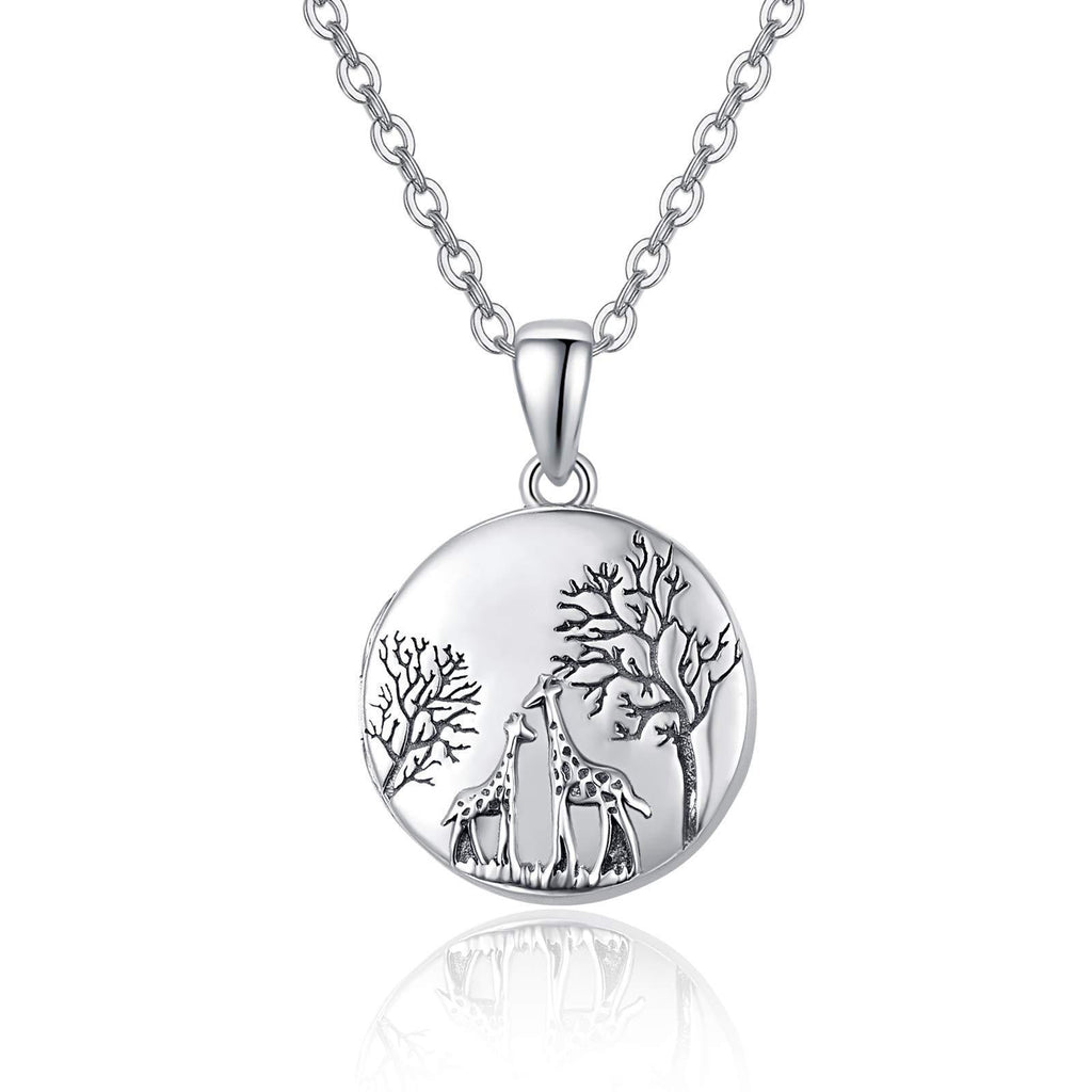 [Australia] - Giraffe Gifts Necklace Locket Giraffe Necklace 925 Sterling Silver Cute Animal Pendant Photo Locket for Women Girls that Hold Pictures mother and child locket-1 