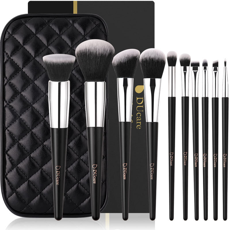 [Australia] - DUcare Makeup Brush Set 10Pcs Professional Makeup Brushes with Case Women Gift Premium Synthetic Kabuki Foundation Blending Brush Face Powder Blush Concealers Eye Shadows with Bag 10pcsBlack 